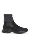 Tod's High Knitted Cuff Sneakers With Textured Upper And Chunky Sole In Black