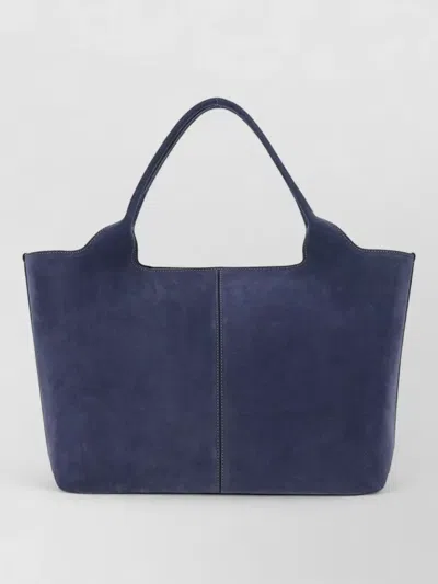 Tod's Suede Leather Tote Bag Rectangular Shape In Blue