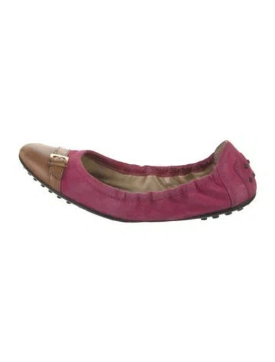 Pre-owned Tod's Suede Leather Trim Embellishment Ballet Flats In Pink