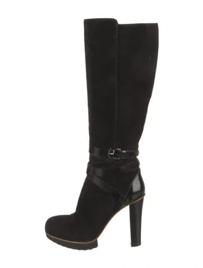 Pre-owned Tod's Suede Leather Trim Embellishment Boots In Black
