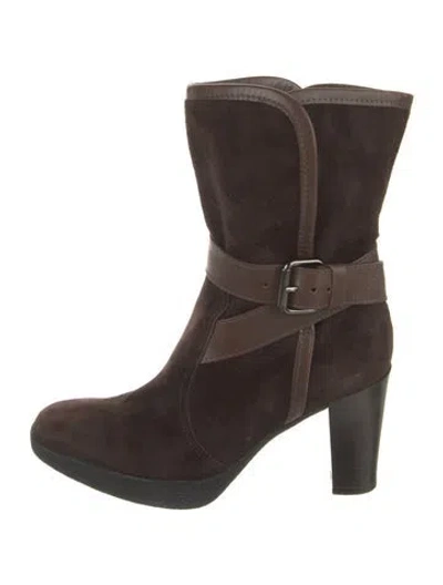 Pre-owned Tod's Suede Leather Trim Embellishment Boots In Brown