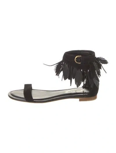 Pre-owned Tod's Suede Leather Trim Embellishment Gladiator Sandals In Black