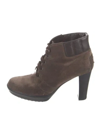 Pre-owned Tod's Suede Leather Trim Embellishment Lace-up Boots In Brown