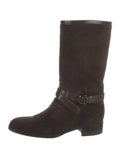 Pre-owned Tod's Suede Leather Trim Embellishment Moto Boots In Brown