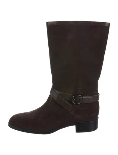 Pre-owned Tod's Suede Leather Trim Embellishment Moto Boots In Brown