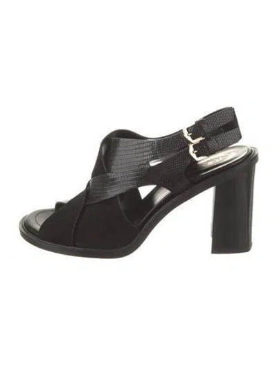 Pre-owned Tod's Suede Leather Trim Embellishment Slingback Sandals In Black