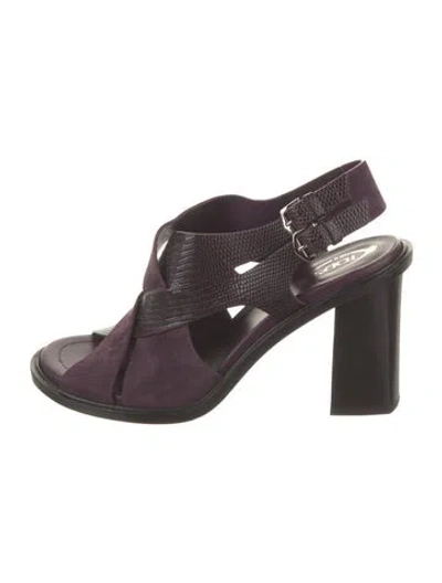 Pre-owned Tod's Suede Leather Trim Embellishment Slingback Sandals In Purple