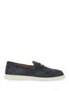 Tod's Blue Suede Moccasin With White Rubber Sole In Blue