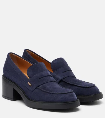 Tod's Suede Loafer Pumps In Blue