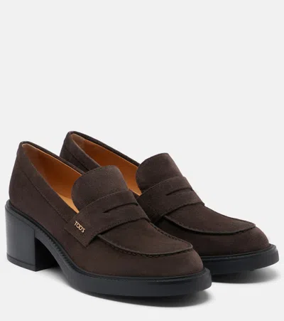 Tod's Suede Loafer Pumps In Brown