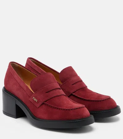 Tod's Suede Loafer Pumps In Burgundy
