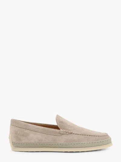 Tod's Suede Loafer With Engraved Logo In Cream