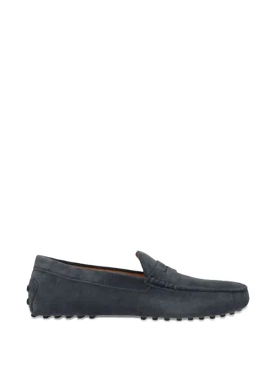 Tod's Navy Blue Suede Loafers In Multi