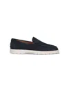 Tod's Blue Suede Moccasin With White Rubber Sole In Blue