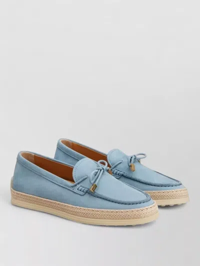 Tod's Suede Loafers Bow Detail Espadrille Sole In Blue