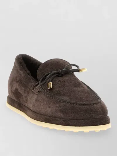 Tod's Suede Loafers Bow Detail Gold Accents Rubber In Brown