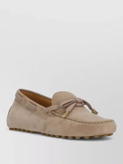 Tod's Suede Loafers Bow Detail Rubber Sole In Brown