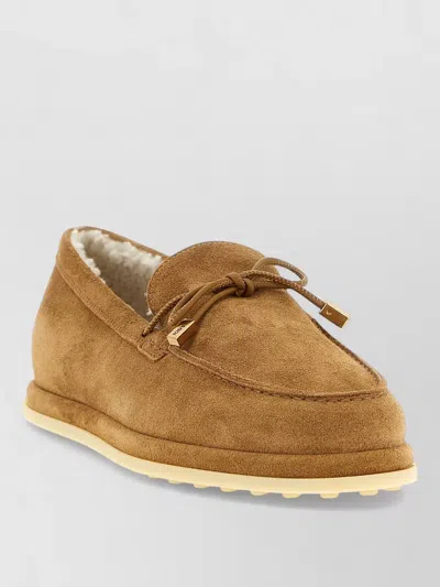 Tod's Suede Loafers Bow Detail Rubber Sole In Brown