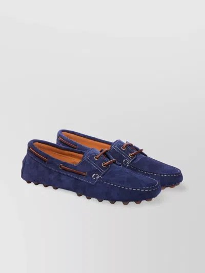 Tod's Suede Loafers Contrast Stitching In Blue