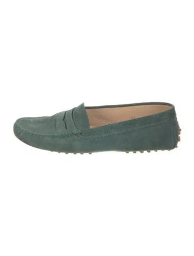 Pre-owned Tod's Suede Loafers In Green