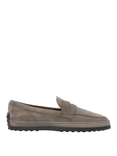 Tod's Loafers Featuring Braided Trim And Penny Strap In Grau