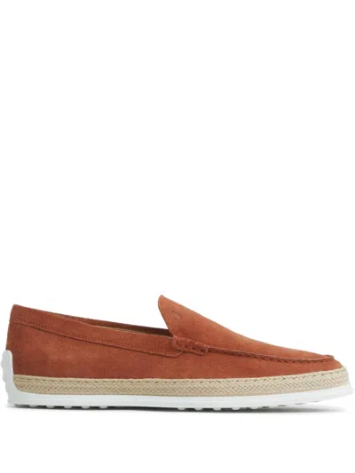 Tod's Suede Loafers In Orange