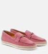 Tod's Women's Suede Slipper Loafers With Double T Ring Accessory In Multicolor