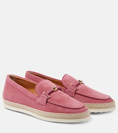 Tod's Women's Suede Slipper Loafers With Double T Ring Accessory In Multicolor