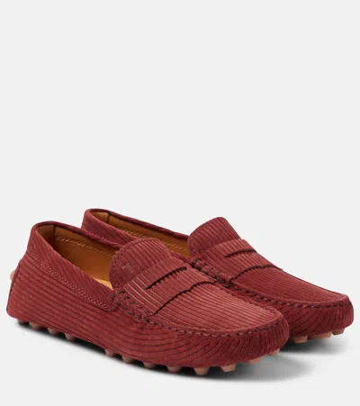 Tod's Suede Loafers In Red