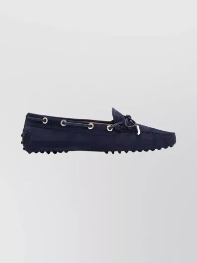 Tod's Suede Loafers With Bow And Metal Eyelets In Blue