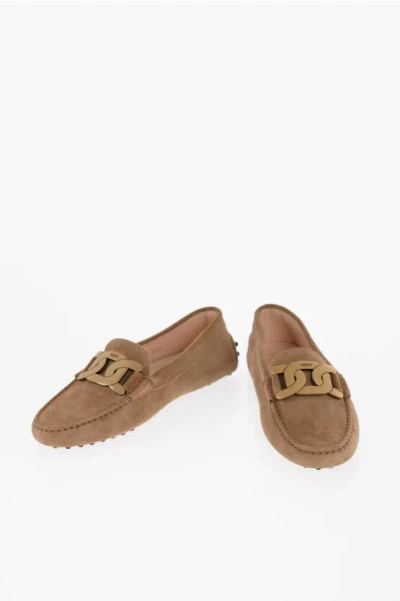 Tod's Suede Loafers With Bushings And Chain In Brown