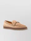 Tod's Suede Loafers With Cord Weaving And T Ring In Neutrals