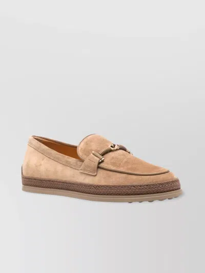 TOD'S SUEDE LOAFERS WITH CORD WEAVING AND T RING