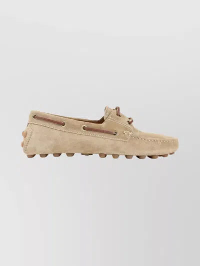 TOD'S SUEDE LOAFERS WITH LACE DETAIL AND RUBBER SOLE