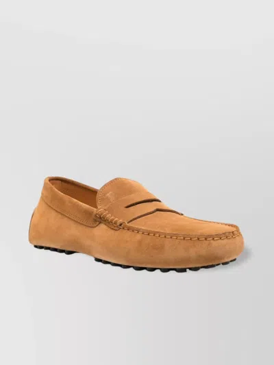 Tod's Suede Loafers With Moccasin Stitching And Penny Strap In Brown