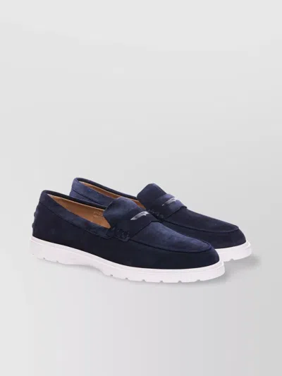 Tod's Suede Loafers With Round Toe And Rubber Sole In Blue