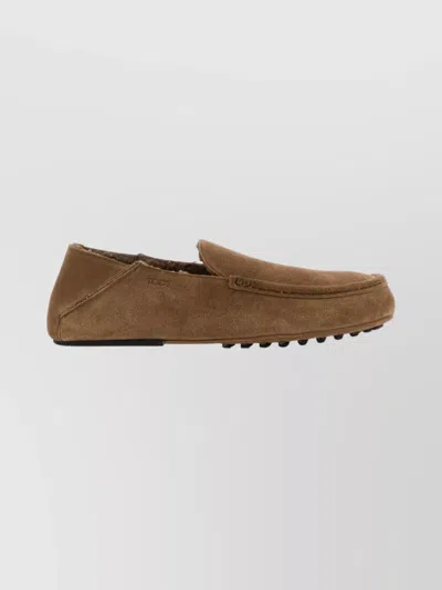 Tod's Suede Loafers With Round Toe And Rubber Sole In Brown