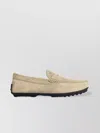 Tod's Suede Loafers With Rubber Sole And Stitch Detailing In Gold