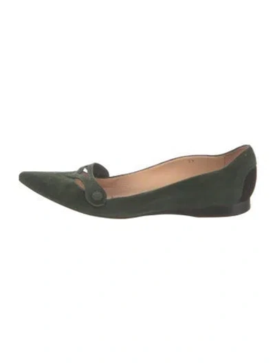 Pre-owned Tod's Suede Mary Jane Flats In Green