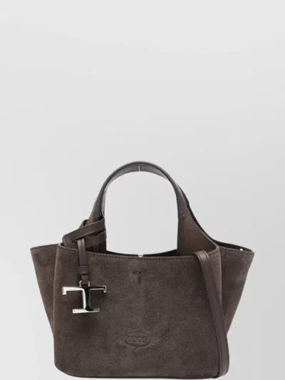 Tod's Suede Micro Tote Bag With Detachable Strap In Gray