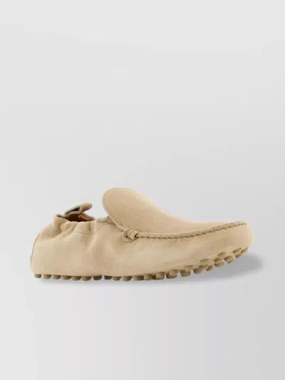 Tod's Suede Moc Toe Loafers With Rubber Sole In Gold