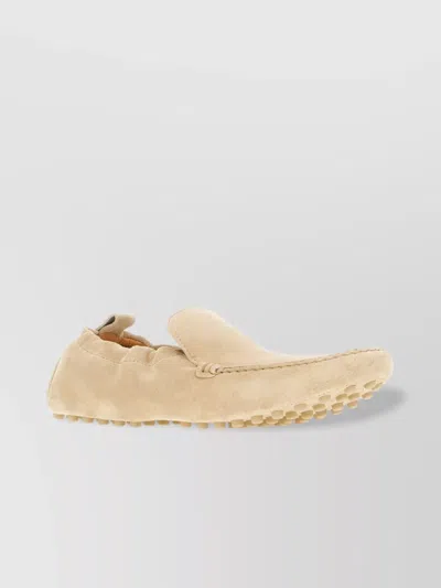 Tod's Suede Moc Toe Loafers With Rubber Sole In Burgundy