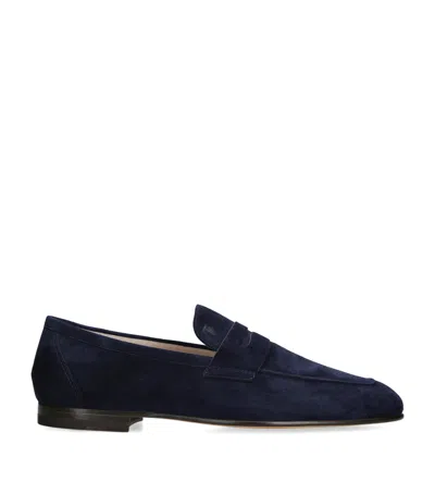 Tod's Suede Mocassino Loafers In Navy