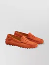 Tod's Suede Moccasin Penny Strap Rubber Loafers In Orange