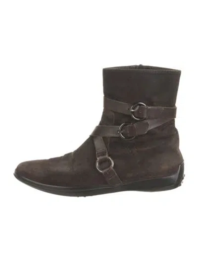 Pre-owned Tod's Suede Moto Boots In Brown