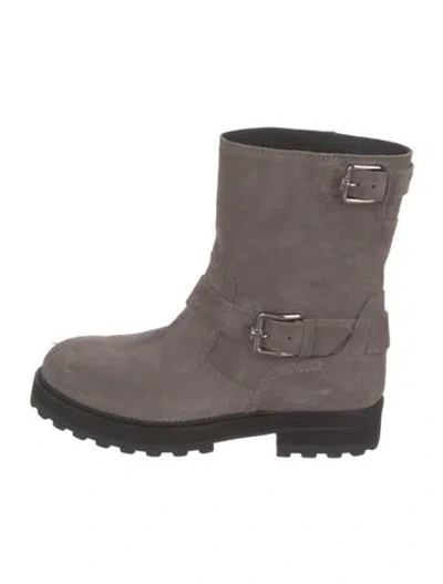 Pre-owned Tod's Suede Moto Boots In Gray