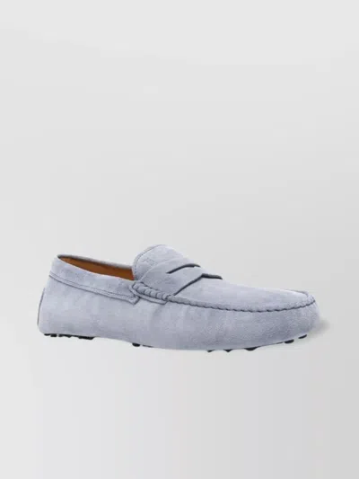 Tod's Suede Penny Loafer Rubber Sole In Grey