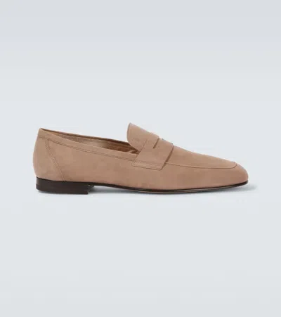 Tod's Suede Penny Loafers In Beige