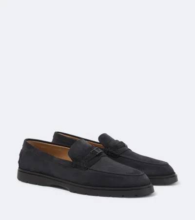 Tod's Suede Penny Loafers In Blue