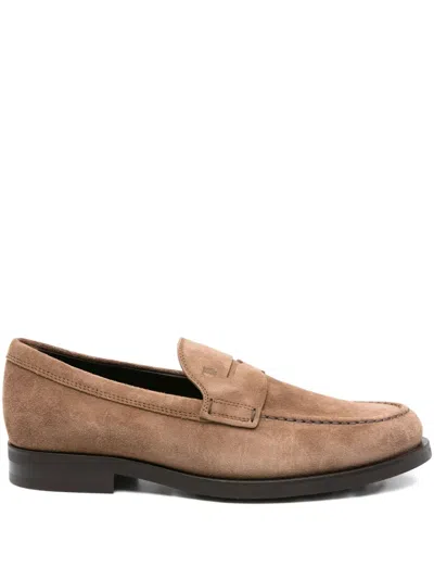 Tod's Suede Penny Loafers In Brown